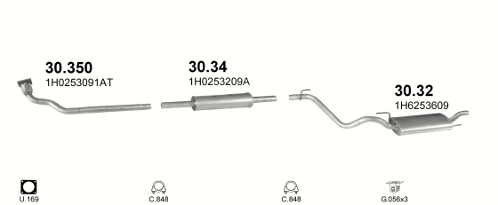 Skica izduvnog sistema za Volkswagen Golf III 1.9 D, 1991–7/1993, hečbek Skica izduvnog sistema za Volkswagen Golf III 1.9 D, 1991–7/1993, hečbek