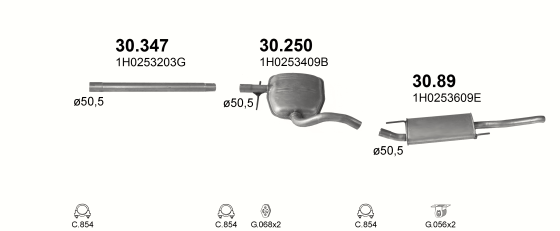 Skica izduvnog sistema za Volkswagen Golf III 2.0, 1993–4/1999, SW / karavan Skica izduvnog sistema za Volkswagen Golf III 2.0, 1993–4/1999, SW / karavan