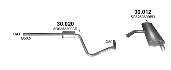Skica izduvnog sistema za Volkswagen Golf VII 1.2, 2012–3/2017, hečbek / monovolumen Skica izduvnog sistema za Volkswagen Golf VII 1.2, 2012–3/2017, hečbek / monovolumen
