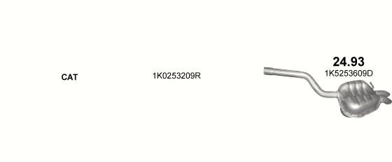 Skica izduvnog sistema za Volkswagen Jetta V 2.0, 2005–6/2008, sedan / limuzina