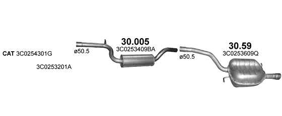 Skica izduvnog sistema za Volkswagen Passat 1.4, 2007–2015, sedan / limuzina / SW / karavan Skica izduvnog sistema za Volkswagen Passat 1.4, 2007–2015, sedan / limuzina / SW / karavan