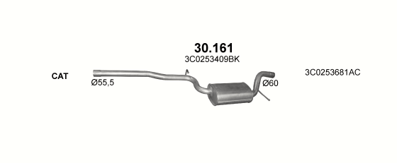 Skica izduvnog sistema za Volkswagen Passat 1.6 D, 2009–7/2010, sedan / limuzina / SW / karavan Skica izduvnog sistema za Volkswagen Passat 1.6 D, 2009–7/2010, sedan / limuzina / SW / karavan