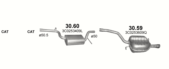Skica izduvnog sistema za Volkswagen Passat 1.6, 2005–6/2008, sedan / limuzina / SW / karavan Skica izduvnog sistema za Volkswagen Passat 1.6, 2005–6/2008, sedan / limuzina / SW / karavan