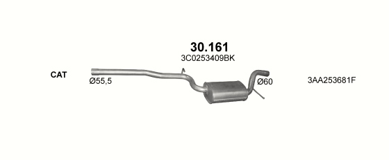Skica izduvnog sistema za Volkswagen Passat 1.6 D, 2010–12/2014, sedan / limuzina / SW / karavan Skica izduvnog sistema za Volkswagen Passat 1.6 D, 2010–12/2014, sedan / limuzina / SW / karavan