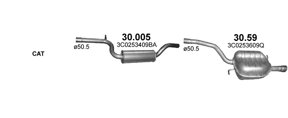 Skica izduvnog sistema za Volkswagen Passat 1.6, 2005–11/2010, sedan / limuzina / SW / karavan Skica izduvnog sistema za Volkswagen Passat 1.6, 2005–11/2010, sedan / limuzina / SW / karavan