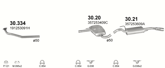 Skica izduvnog sistema za Volkswagen Passat 1.8, 1988–8/1990, sedan / limuzina / SW / karavan Skica izduvnog sistema za Volkswagen Passat 1.8, 1988–8/1990, sedan / limuzina / SW / karavan