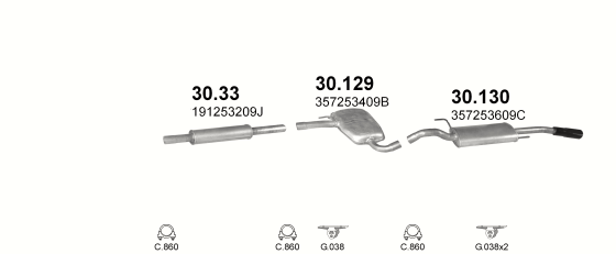 Skica izduvnog sistema za Volkswagen Passat 1.8, 1988–1992, sedan / limuzina / SW / karavan Skica izduvnog sistema za Volkswagen Passat 1.8, 1988–1992, sedan / limuzina / SW / karavan