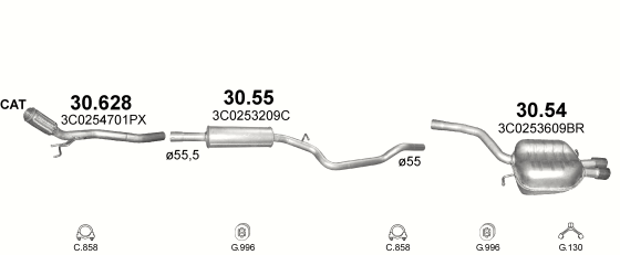 Skica izduvnog sistema za Volkswagen Passat 2.0 D, 2007–11/2010 · 2005–5/2009, sedan / limuzina / SW / karavan Skica izduvnog sistema za Volkswagen Passat 2.0 D, 2007–11/2010 · 2005–5/2009, sedan / limuzina / SW / karavan
