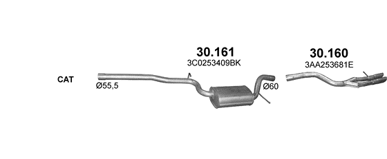 Skica izduvnog sistema za Volkswagen Passat 2.0 D, 2010–12/2014, sedan / limuzina / SW / karavan Skica izduvnog sistema za Volkswagen Passat 2.0 D, 2010–12/2014, sedan / limuzina / SW / karavan
