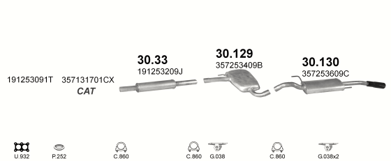 Skica izduvnog sistema za Volkswagen Passat 2.0, 1988–12/1993, sedan / limuzina / SW / karavan Skica izduvnog sistema za Volkswagen Passat 2.0, 1988–12/1993, sedan / limuzina / SW / karavan