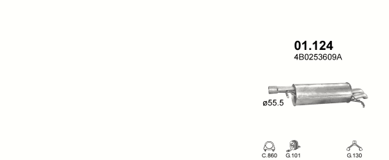 Skica izduvnog sistema za Volkswagen Passat 2.0 D, 2003–6/2005, sedan / limuzina / SW / karavan Skica izduvnog sistema za Volkswagen Passat 2.0 D, 2003–6/2005, sedan / limuzina / SW / karavan
