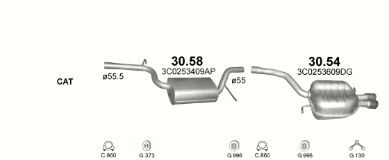 Skica izduvnog sistema za Volkswagen Passat CC 1.8, 2008–1/2012, kupe Skica izduvnog sistema za Volkswagen Passat CC 1.8, 2008–1/2012, kupe
