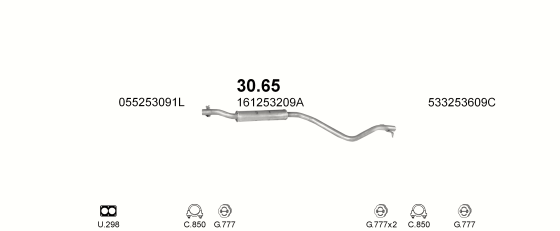 Skica izduvnog sistema za Volkswagen Scirocco 1.6, 1981–7/1993, kupe Skica izduvnog sistema za Volkswagen Scirocco 1.6, 1981–7/1993, kupe