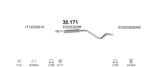 Skica izduvnog sistema za Volkswagen Scirocco 1.8, 1984–8/1984, kupe Skica izduvnog sistema za Volkswagen Scirocco 1.8, 1984–8/1984, kupe