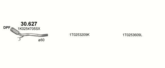 Skica izduvnog sistema za Volkswagen Touran 2.0 D, 2005–5/2008, monovolumen