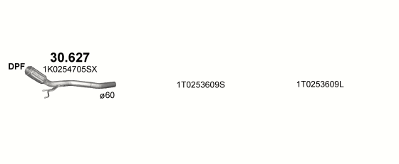 Skica izduvnog sistema za Volkswagen Touran 2.0 D, 2008–5/2010, monovolumen