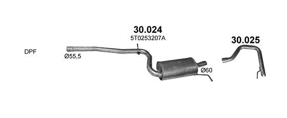 Skica izduvnog sistema za Volkswagen Touran II 2.0 D, 2010–5/2015, monovolumen