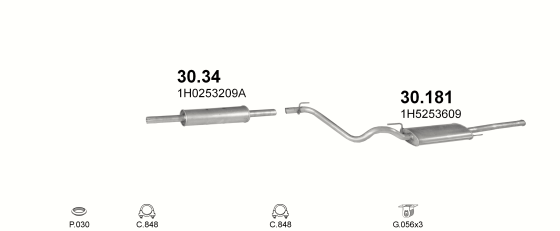 Skica izduvnog sistema za Volkswagen Vento 1.4, 1991–2/1999, sedan / limuzina