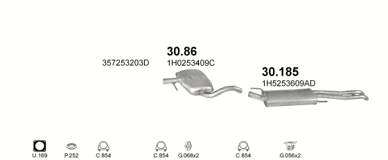 Skica izduvnog sistema za Volkswagen Vento 1.9 D, 1995–4/1998, sedan / limuzina