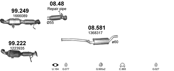 Skica izduvnog sistema za Volvo C70 II 2.0 D, 2008–2012, kabriolet Skica izduvnog sistema za Volvo C70 II 2.0 D, 2008–2012, kabriolet