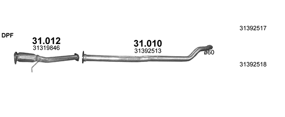 Skica izduvnog sistema za Volvo V60 2.0 D, 2015–2/2019, SW / karavan