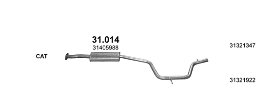 Skica izduvnog sistema za Volvo V70 III 1.6, 2010–12/2015, SW / karavan