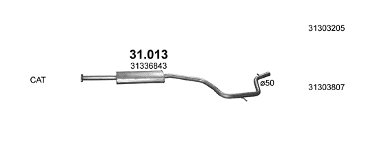 Skica izduvnog sistema za Volvo V70 III 2.0, 2008–12/2011, SW / karavan