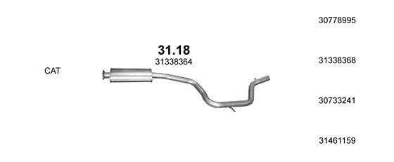 Skica izduvnog sistema za Volvo V70 III 2.5, 2007–12/2012, SW / karavan