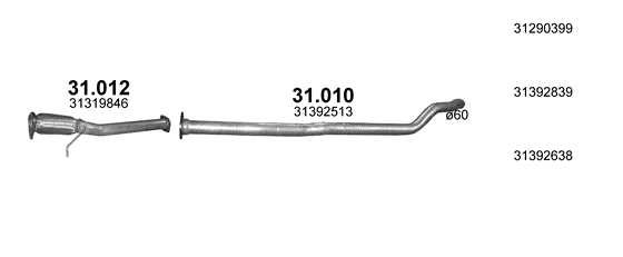 Skica izduvnog sistema za Volvo XC60 2.0 D, 2013–12/2015 · 2015–2/2017, SUV / terenac Skica izduvnog sistema za Volvo XC60 2.0 D, 2013–12/2015 · 2015–2/2017, SUV / terenac