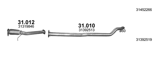 Skica izduvnog sistema za Volvo XC60 2.0 D, 2015–2/2017, SUV / terenac Skica izduvnog sistema za Volvo XC60 2.0 D, 2015–2/2017, SUV / terenac