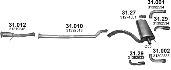 Skica izduvnog sistema za Volvo XC60 2.0 D, 2013–12/2015 · 2015–2/2017, SUV / terenac Skica izduvnog sistema za Volvo XC60 2.0 D, 2013–12/2015 · 2015–2/2017, SUV / terenac