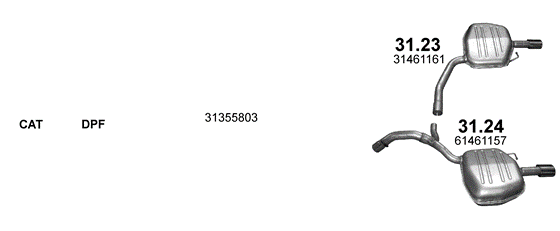 Skica izduvnog sistema za Volvo XC70 2.4 D, od 2009 · od 2010 · od 2011, SW / karavan Skica izduvnog sistema za Volvo XC70 2.4 D, od 2009 · od 2010 · od 2011, SW / karavan