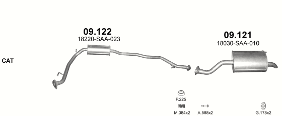 Skica izduvnog sistema Honda Jazz 1.2 i 1.4 benzin, 2001–2008