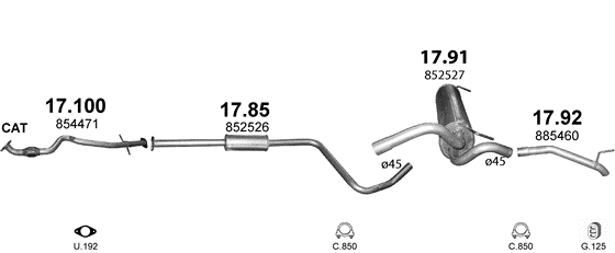 Skica izduvnog sistema Opel Astra J 1.4 benzin · 87 / 100 KS